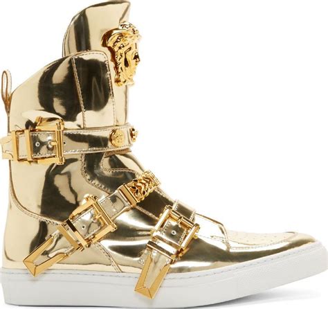 gold versace tennis shoes|Versace high top vintage sneaker.